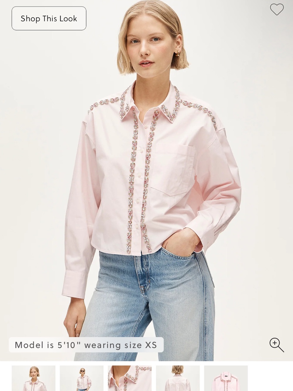 JCrew Étienne cropped button-up shirt in embellished cotton poplin NEW medium - Picture 3 of 12